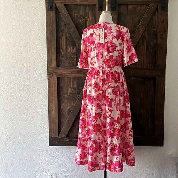 NWT Floral Midi Summer Tiered Dress with Ruffle Sleeves and Pockets - Picture 8 of 15